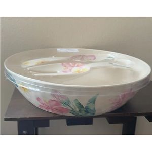 Tommy Bahama Serving Bowl Utensil Server Set Melamine Floral Hibiscus